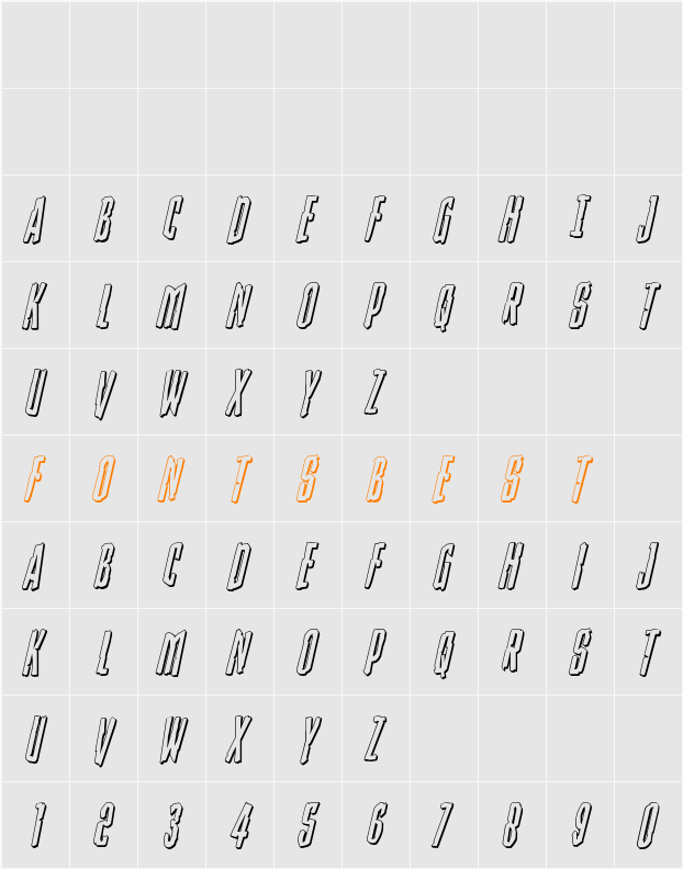 Stranger Danger 3D Italic Character Map
