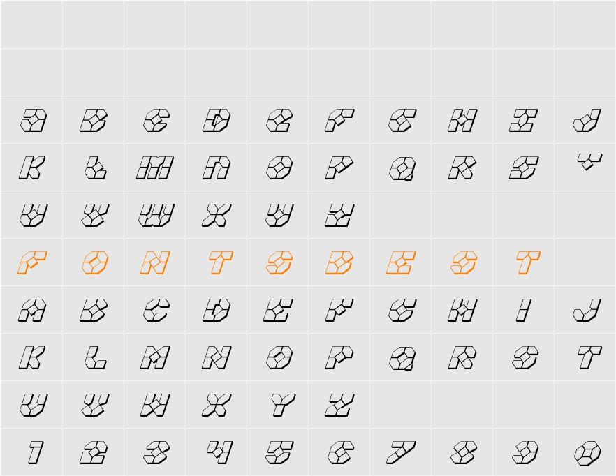 Zoom Runner 3D Italic Character Map