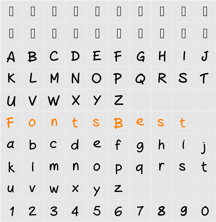 PeaxHandwritingbold Character Map