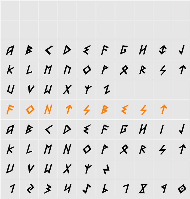 Heorot Italic Character Map