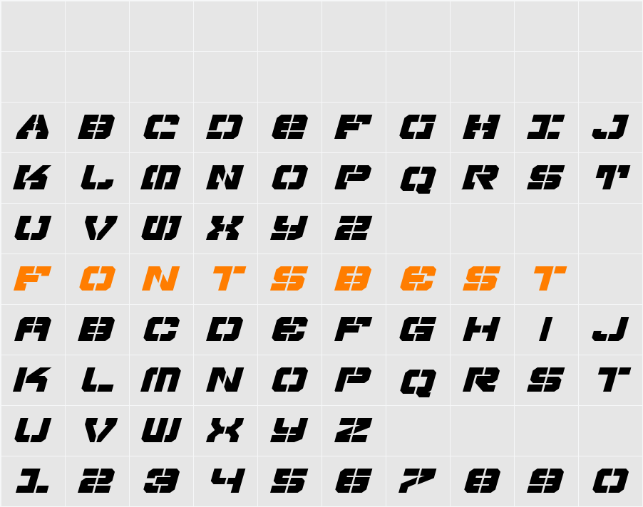 Vyper Bold Expanded Italic Character Map