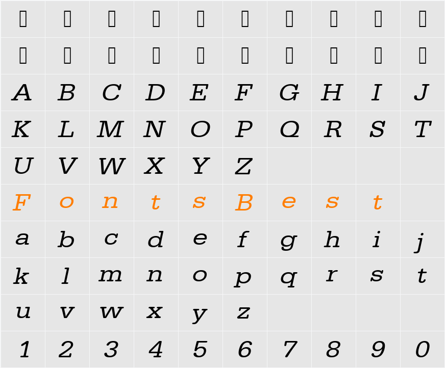 URWTypewriterTExtWid Character Map