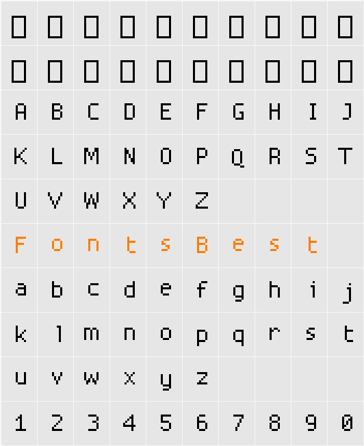 ProggySquareTTSZ Character Map