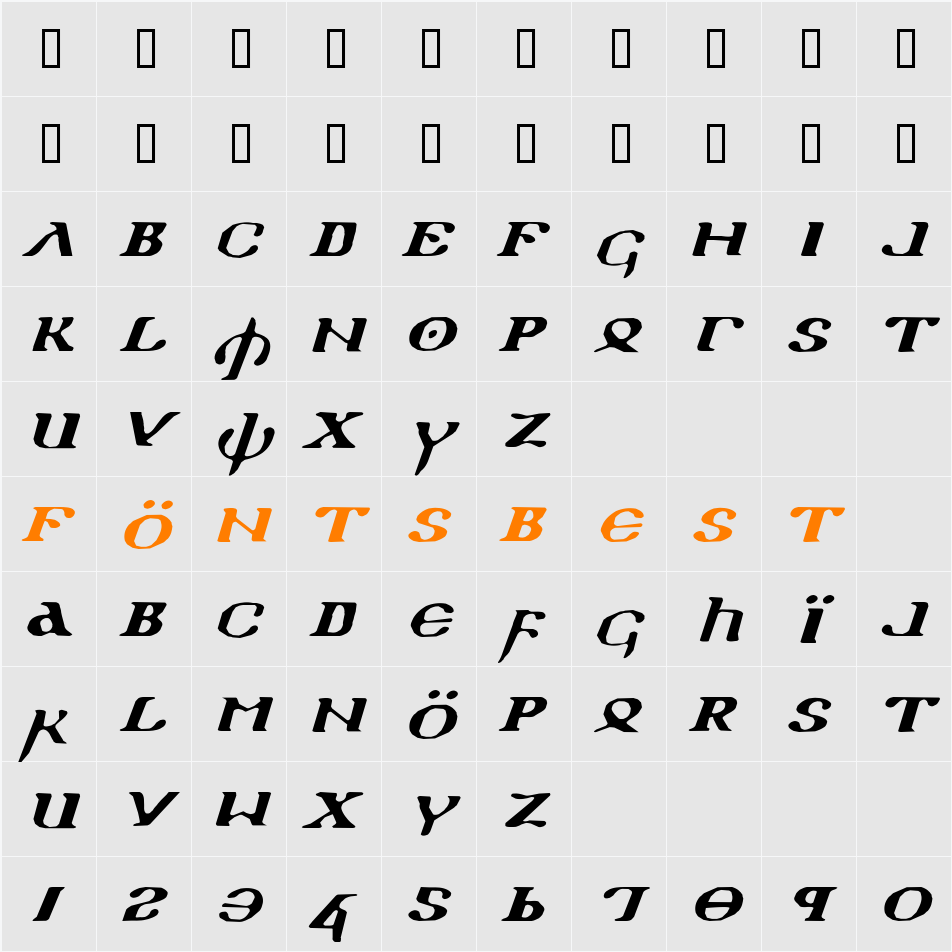 Holy Empire Expanded Italic Character Map