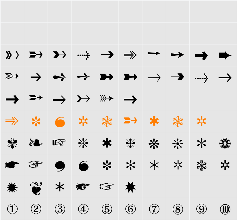 Zapf Dingbats Two Hundred BQ Character Map