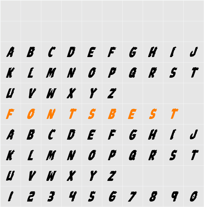 Johnny Torch Condensed Italic Character Map