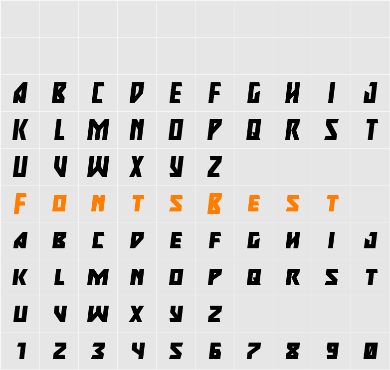 Major Force Expanded Italic Character Map