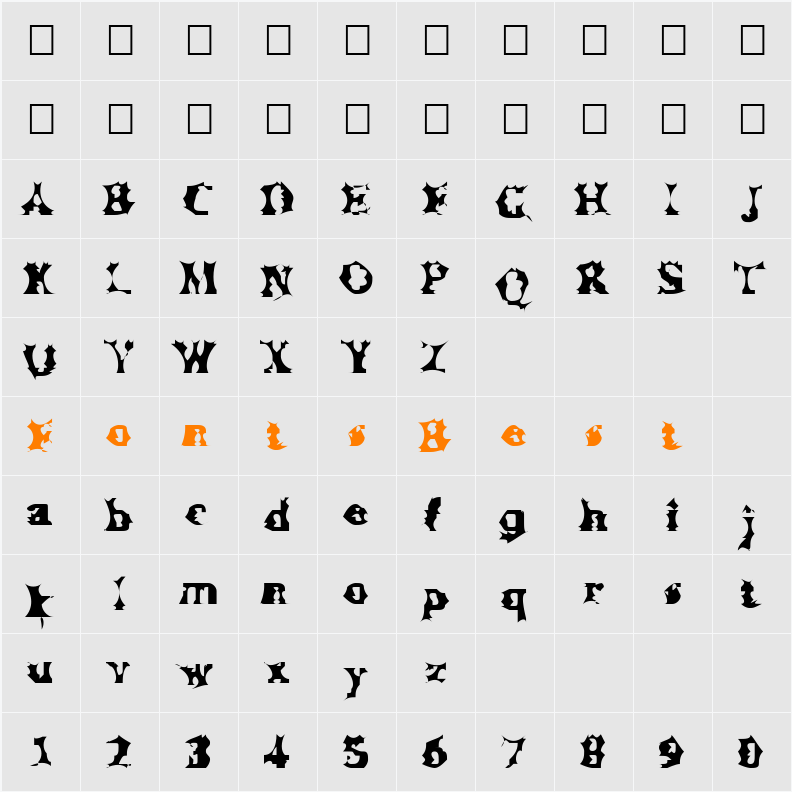 Manslem Character Map