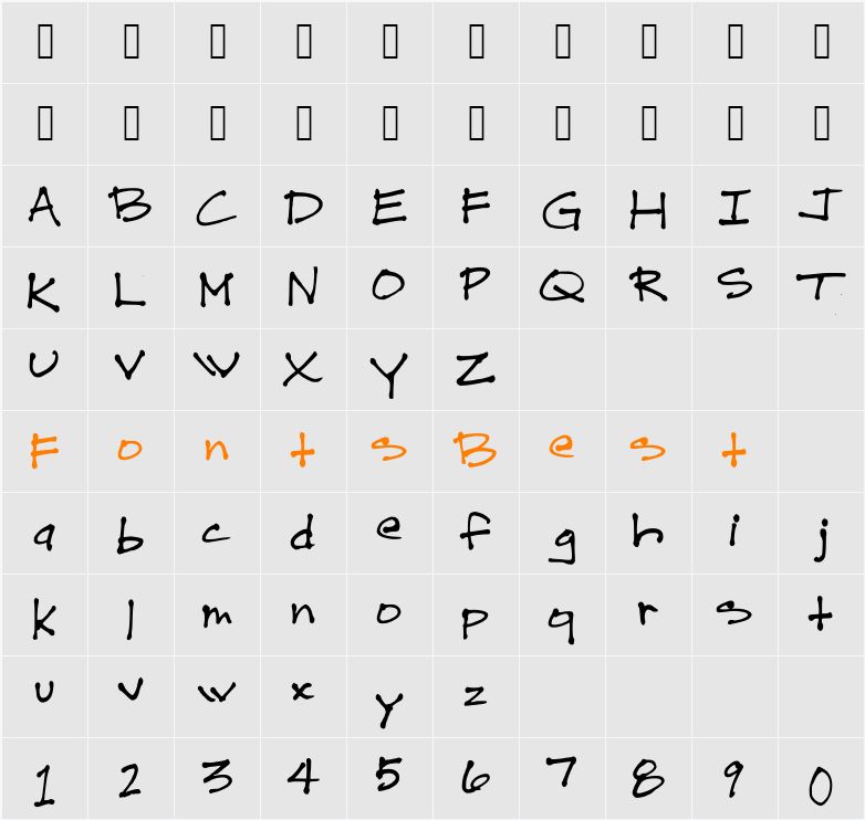 Drew Hand 1 Character Map
