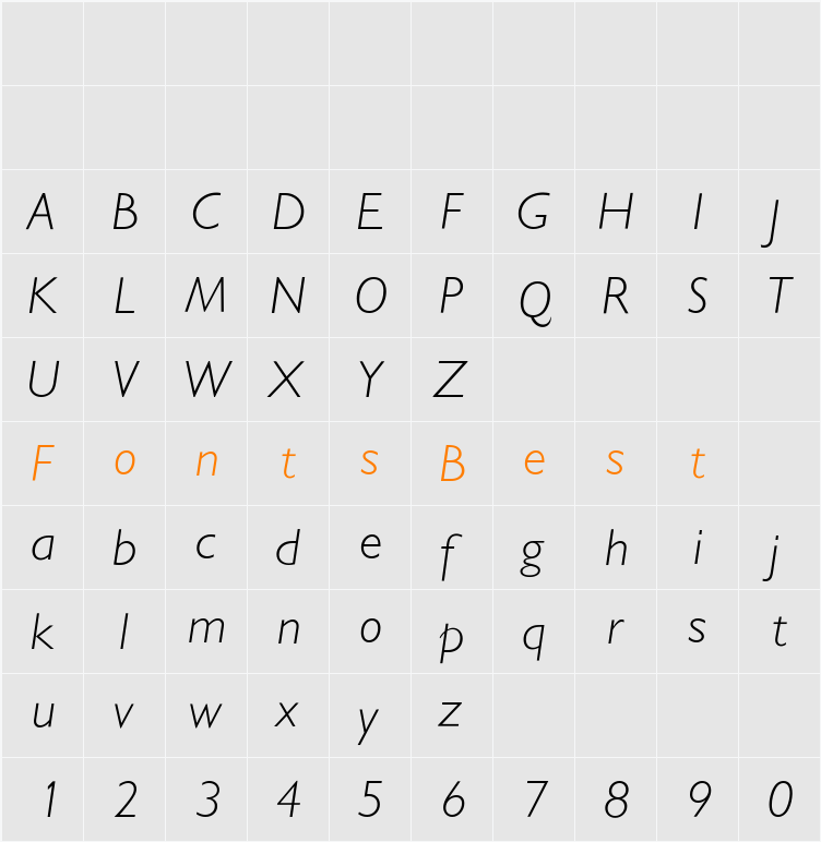 GillSansLightItalic Character Map