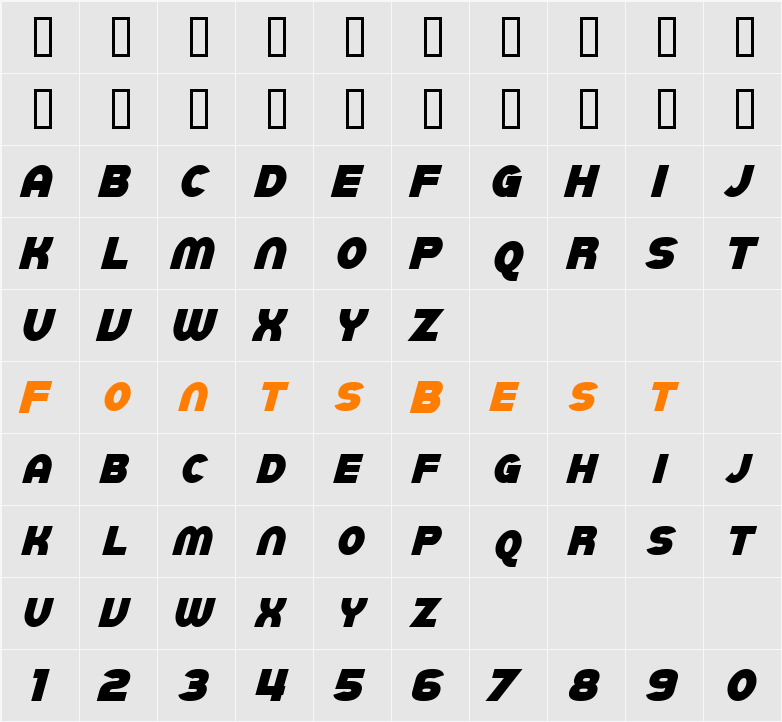 SF Juggernaut Condensed Character Map