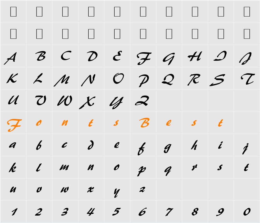 BrushStroke 35 Character Map
