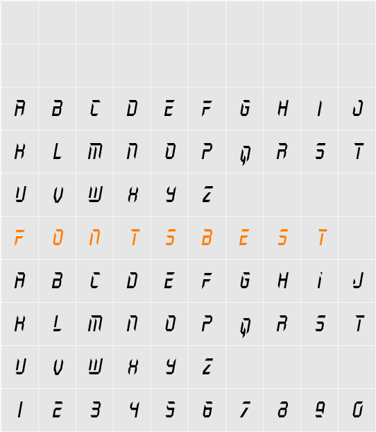 Holo-Jacket Condensed Italic Character Map