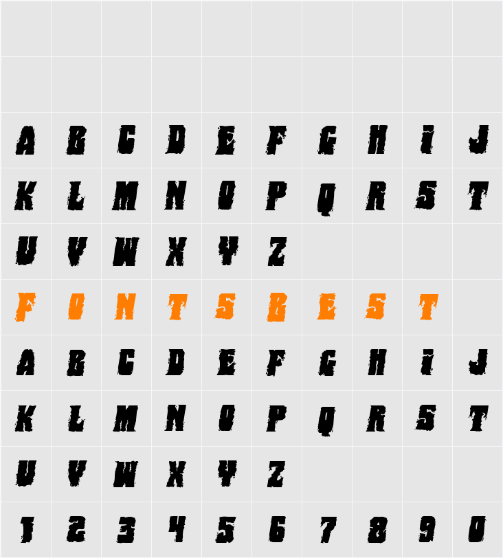 Bog Beast Expanded Italic Character Map