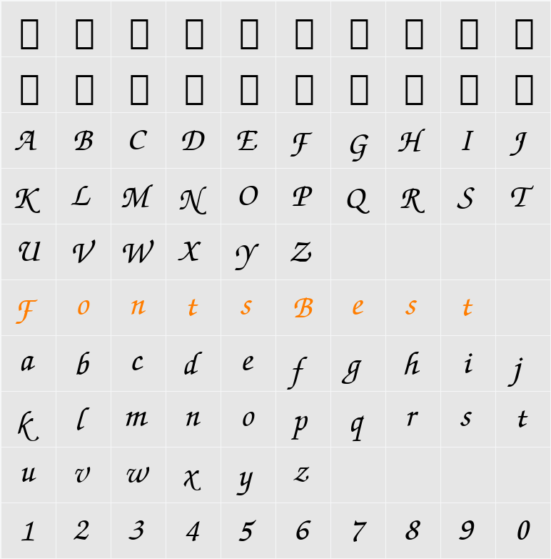 ITC Zapf Chancery SWA Character Map