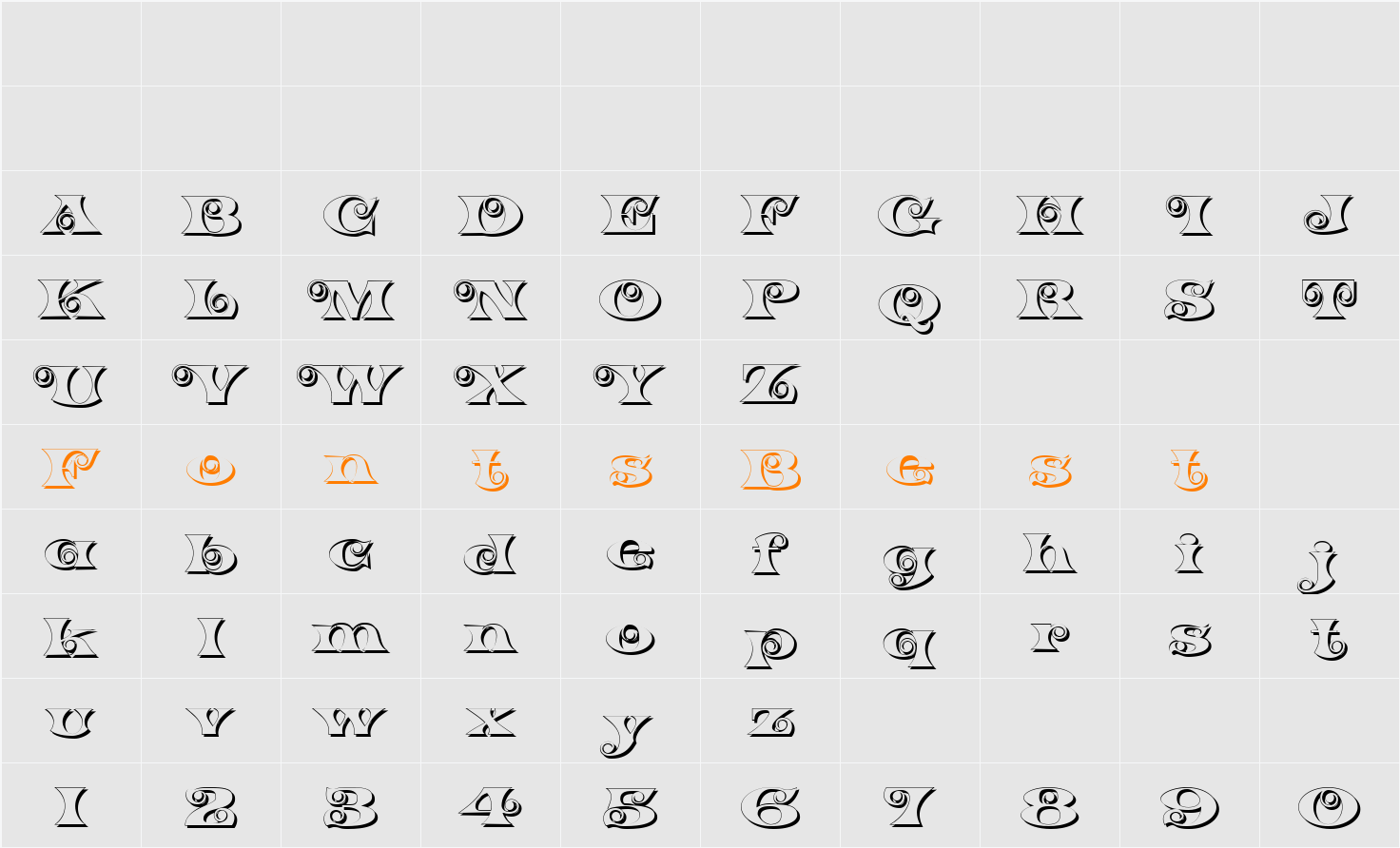 K22 Spiral Swash Shadow Character Map