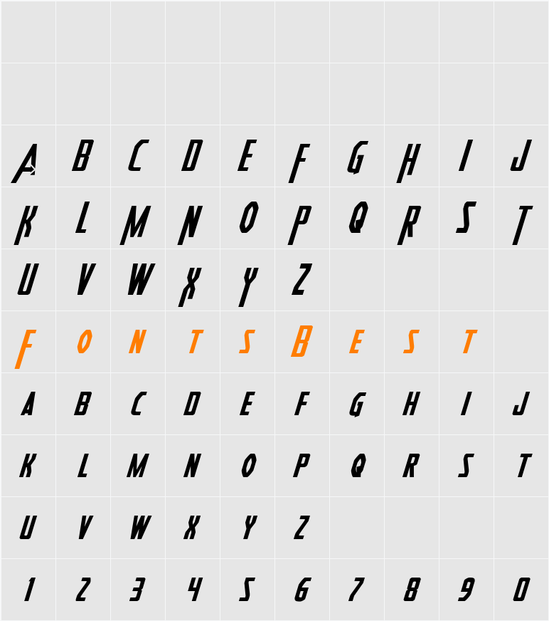 Heroes Assemble Italic Character Map