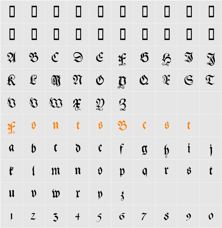 Gebetbuch Fraktur Character Map