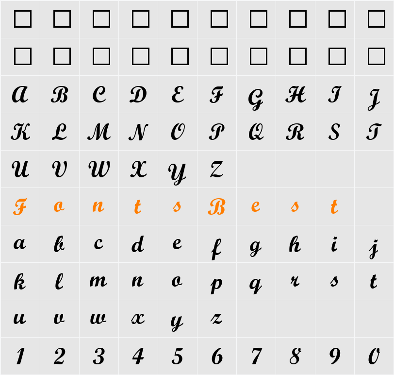 Script MT Bold Character Map