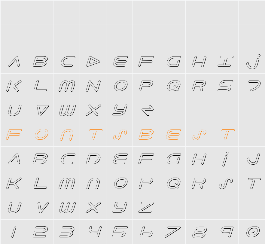 8th Element 3D Italic Character Map