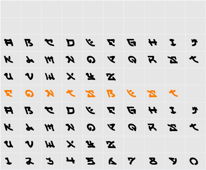 Yama Moto Leftalic Character Map