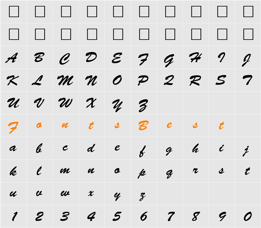 Brush Script Character Map