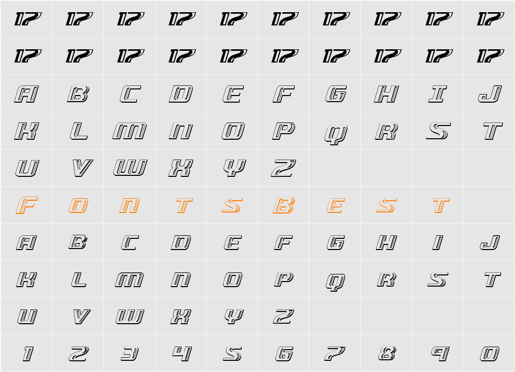 Grease Gun Chrome Italic Character Map
