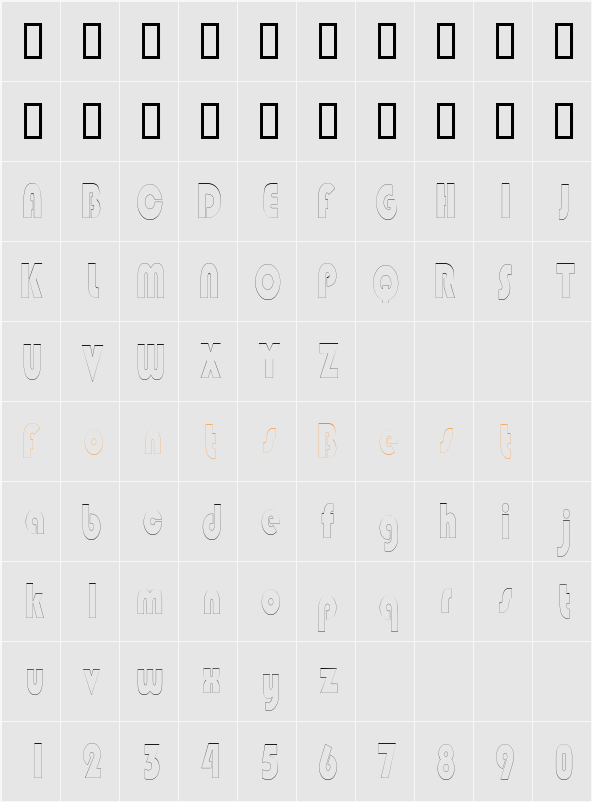 BongoBlackOutlineCondensed Character Map