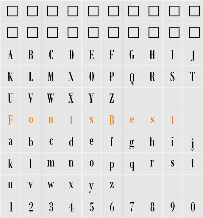 Bodoni MT Condensed Character Map