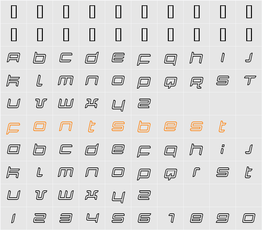 Quarx Outline Character Map