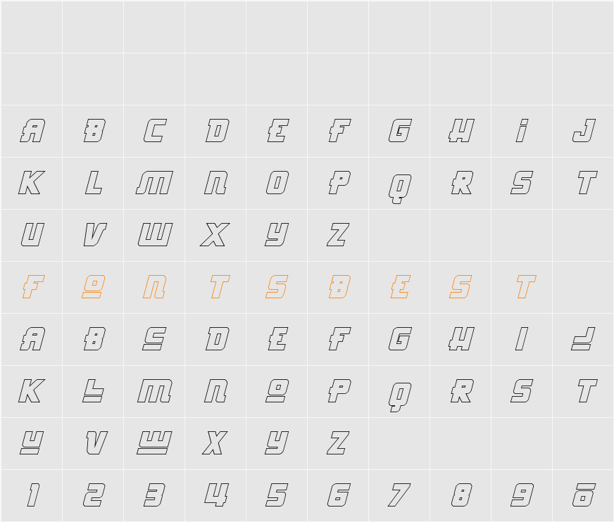 Hong Kong Hustle Outline Italic Character Map