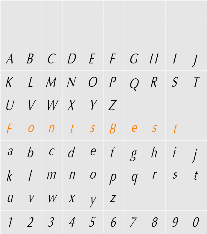 Oregon LDO Condensed Character Map