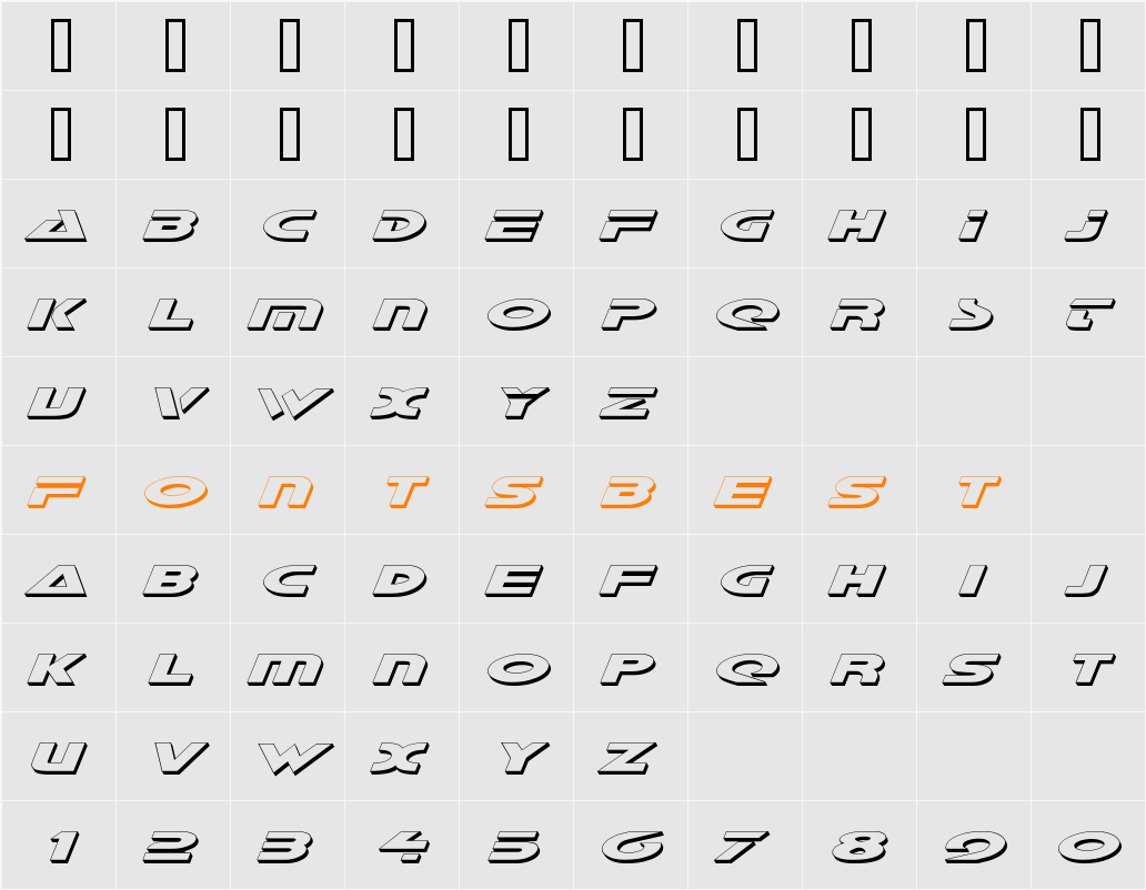 Galant Shadow Italic Character Map