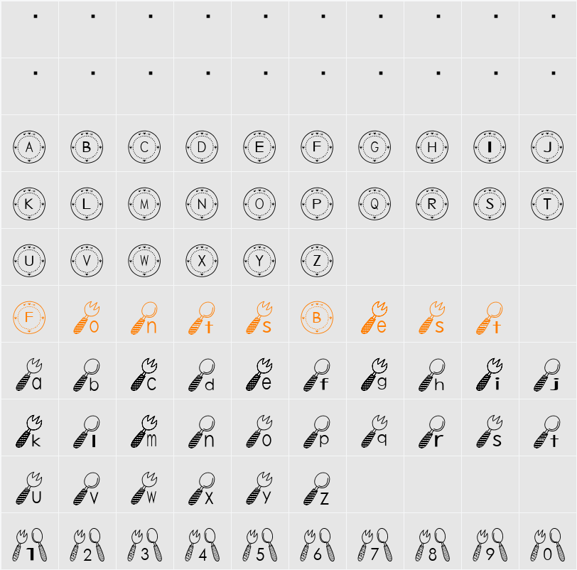 Tableware Font Character Map