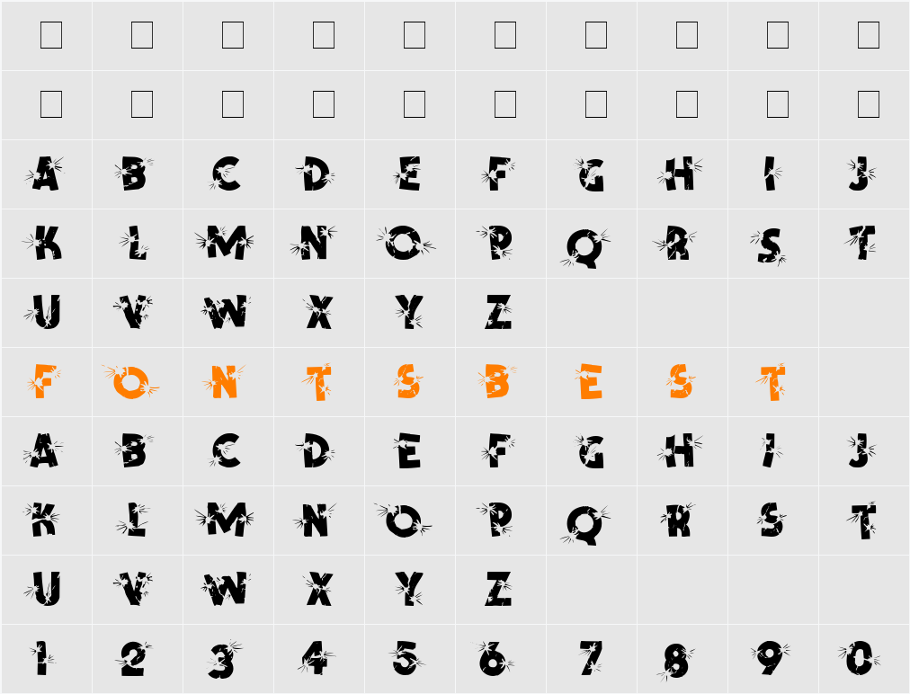 Shrapnel Character Map