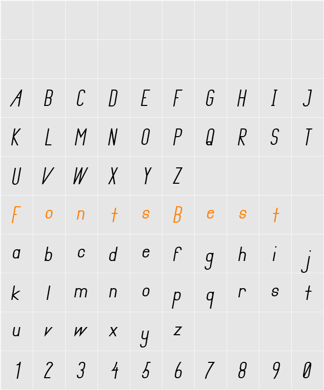 Primadona Italic Character Map