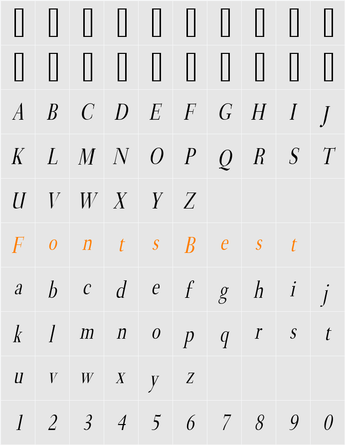 Transit Condensed Character Map