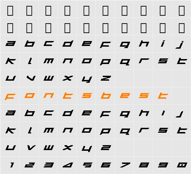 Harrier Bold Expanded Italic Character Map