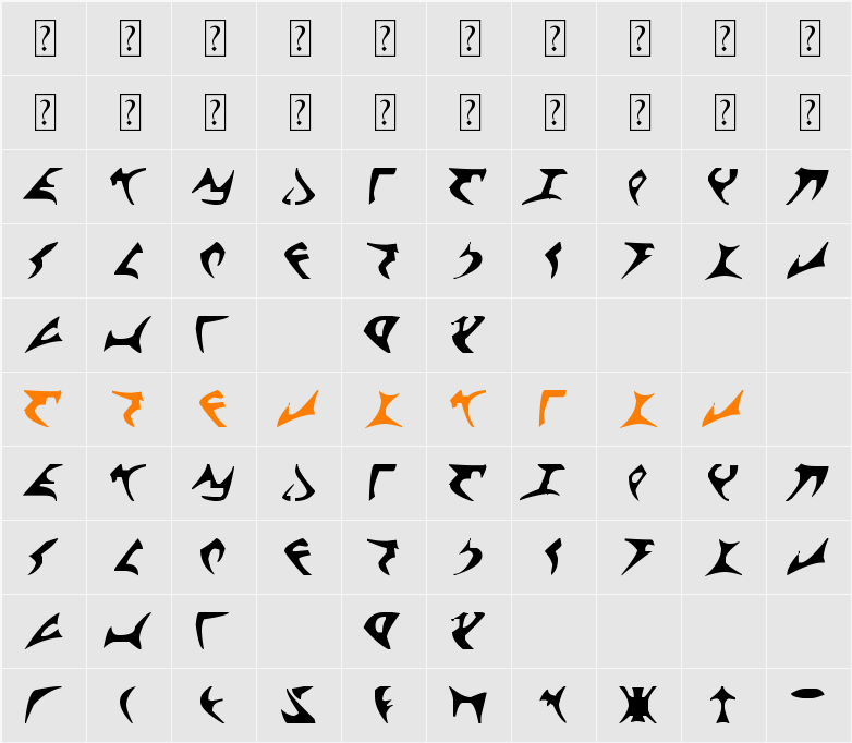 klingon font Character Map