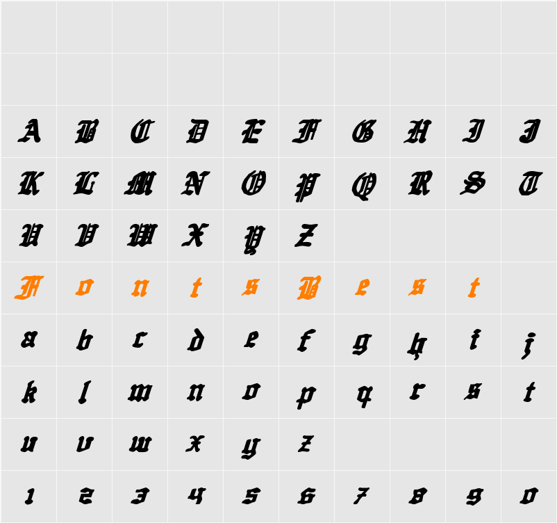 Quest Knight Italic Character Map