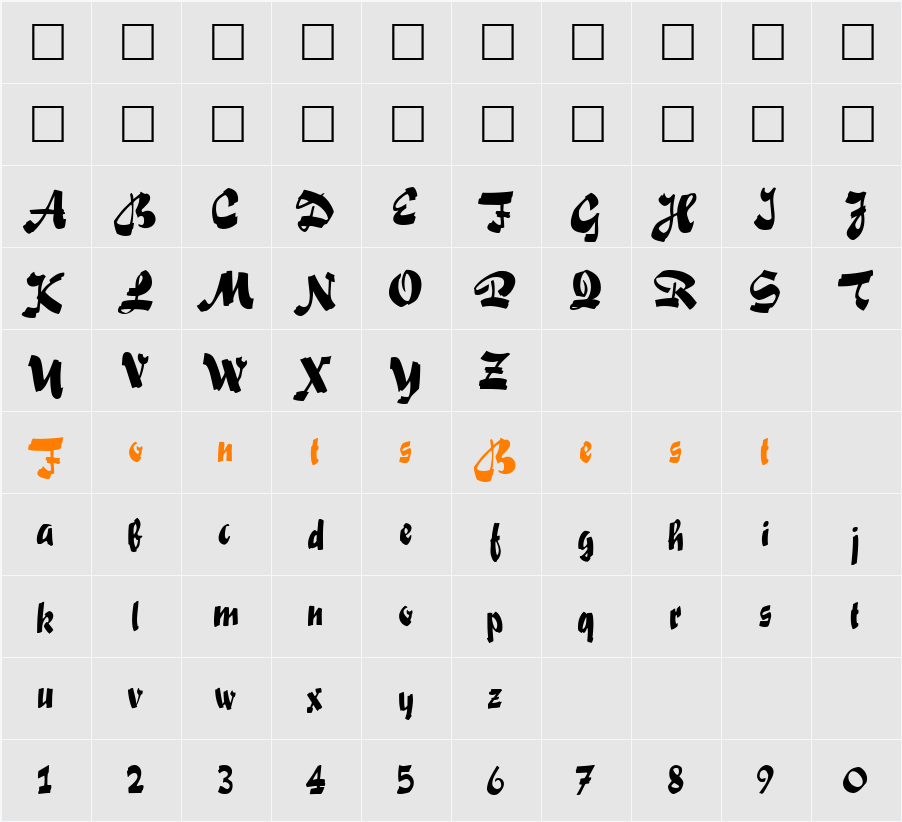 Swashett Character Map