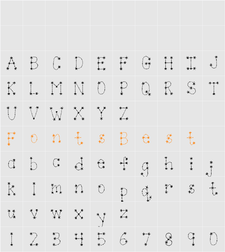 Janda Sparkle and Shine Character Map