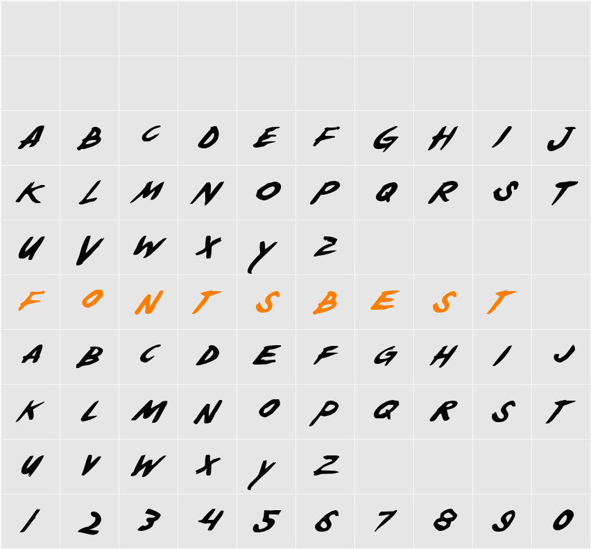 Yellowjacket Italic Character Map