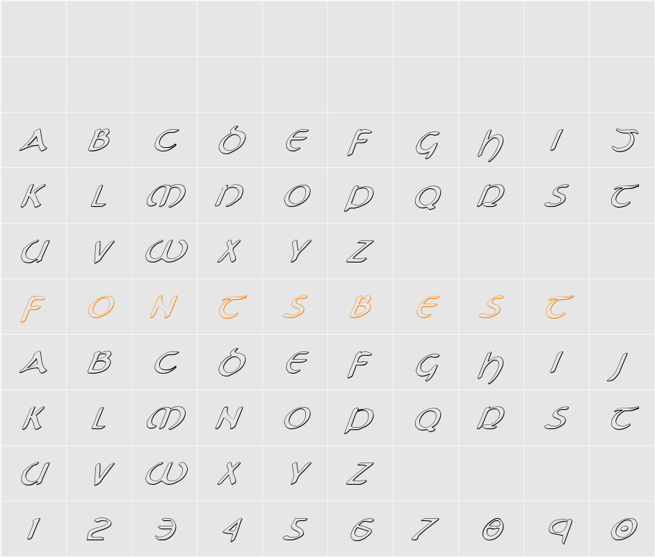 Tristram Shadow Italic Character Map