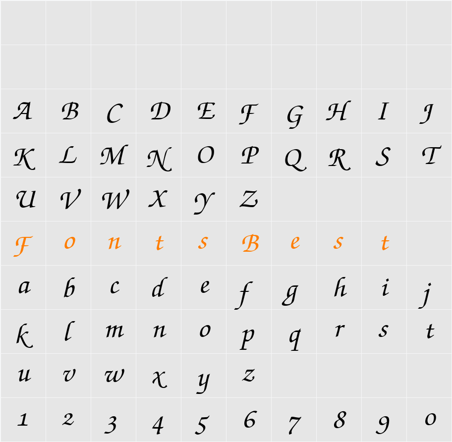 Zapf Chancery Swash BQ Character Map