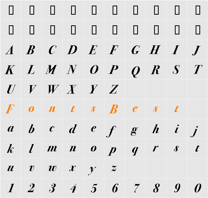 Bodoni SvtyTwo ITC TT Character Map
