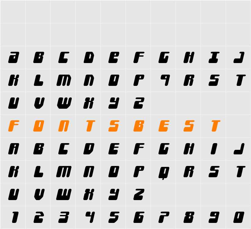 Force Majeure Expanded Italic Character Map