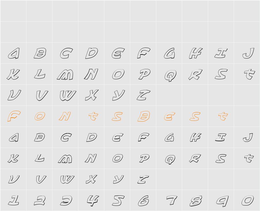 Ephesian 3D Italic Character Map