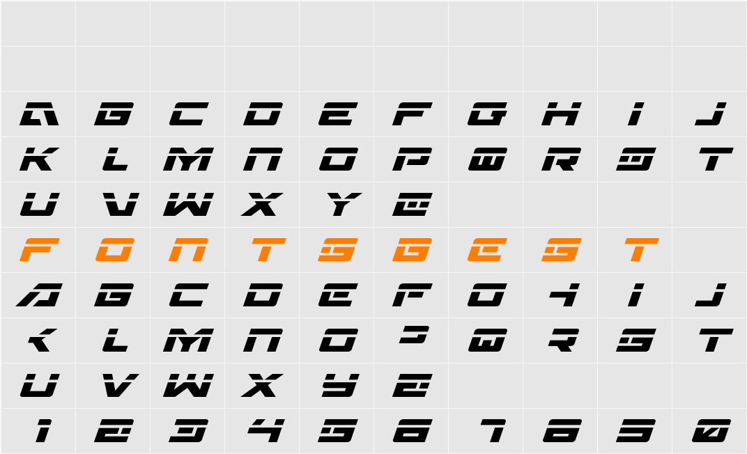 Wildcard Laser Italic Character Map