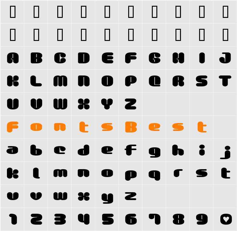 GauFontMilkChoco Character Map